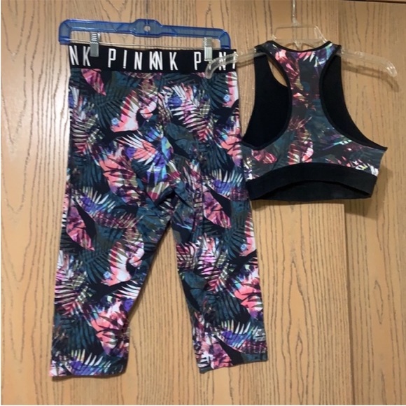MOVING SALE! L/M PINK VS ULTIMATE tropical rare set sports bra and Capri - Picture 3 of 6